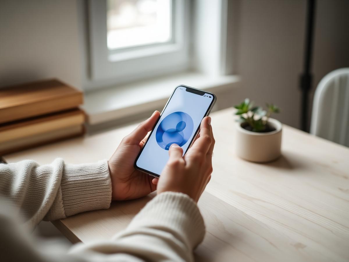Hands holding a smartphone showing a health interface.